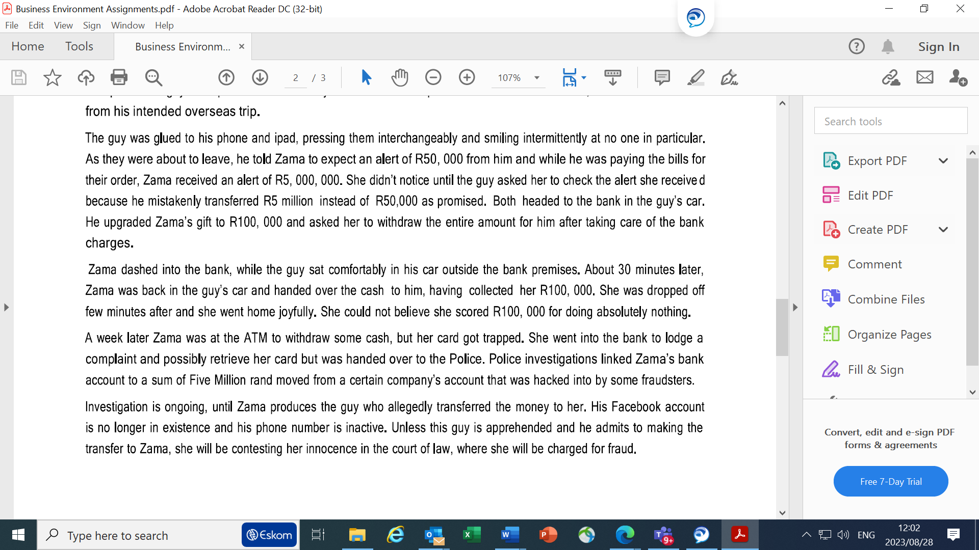 View Sign Window Help Home Tools Business Environm... R5 Million Transfer From