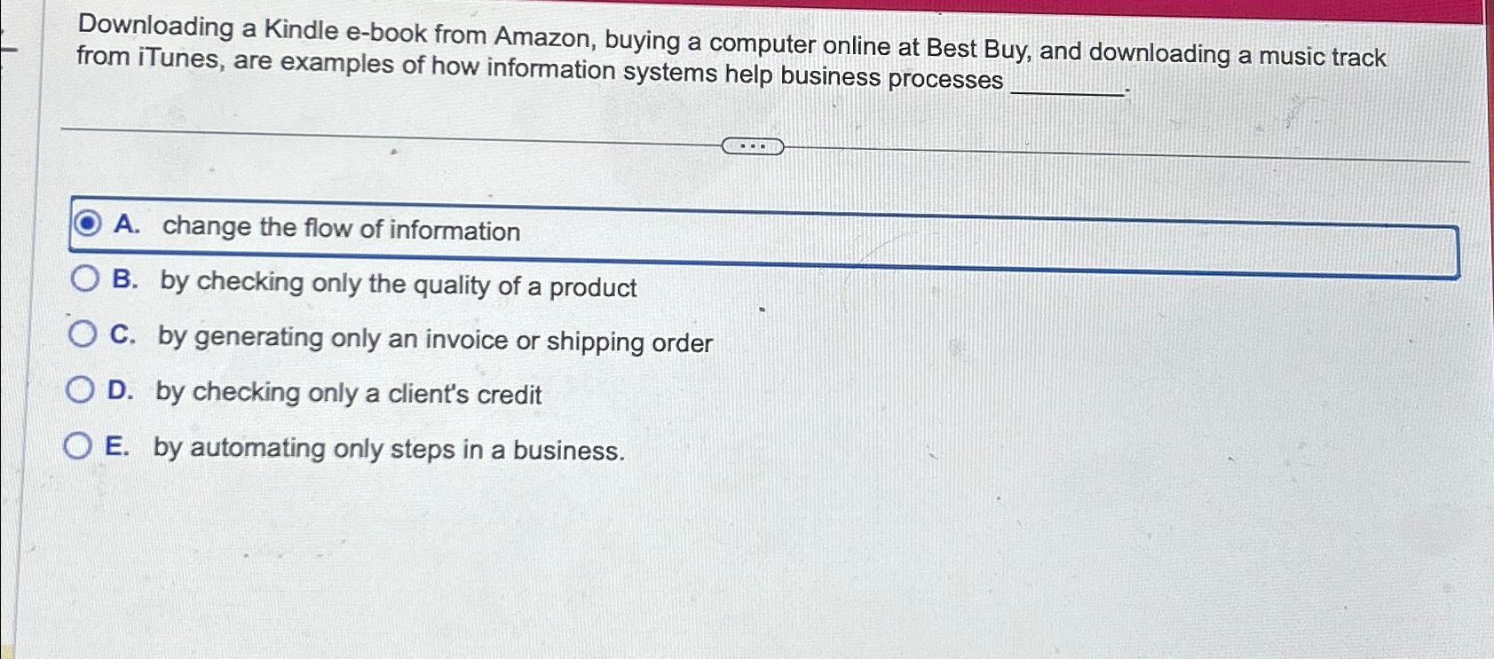  Downloading a Kindle e-book from Amazon, buying a computer online at