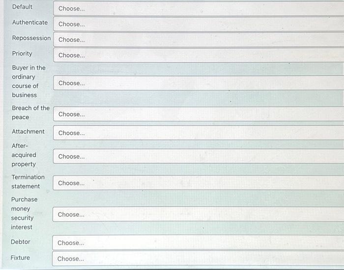  need the words matched with definitions part 2 The debtor defaults