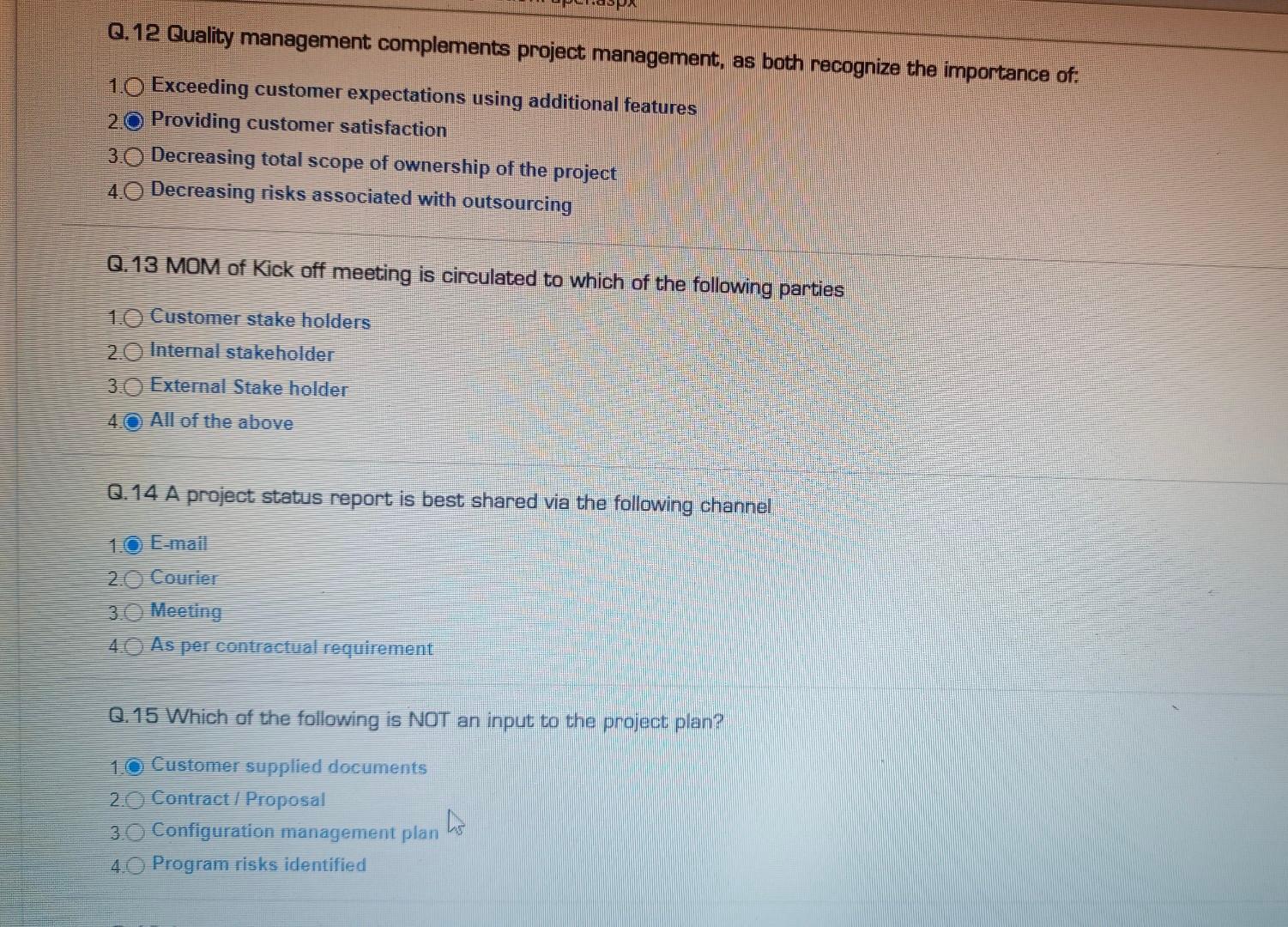  please find the attached question Q.12 Quality management complements project management,