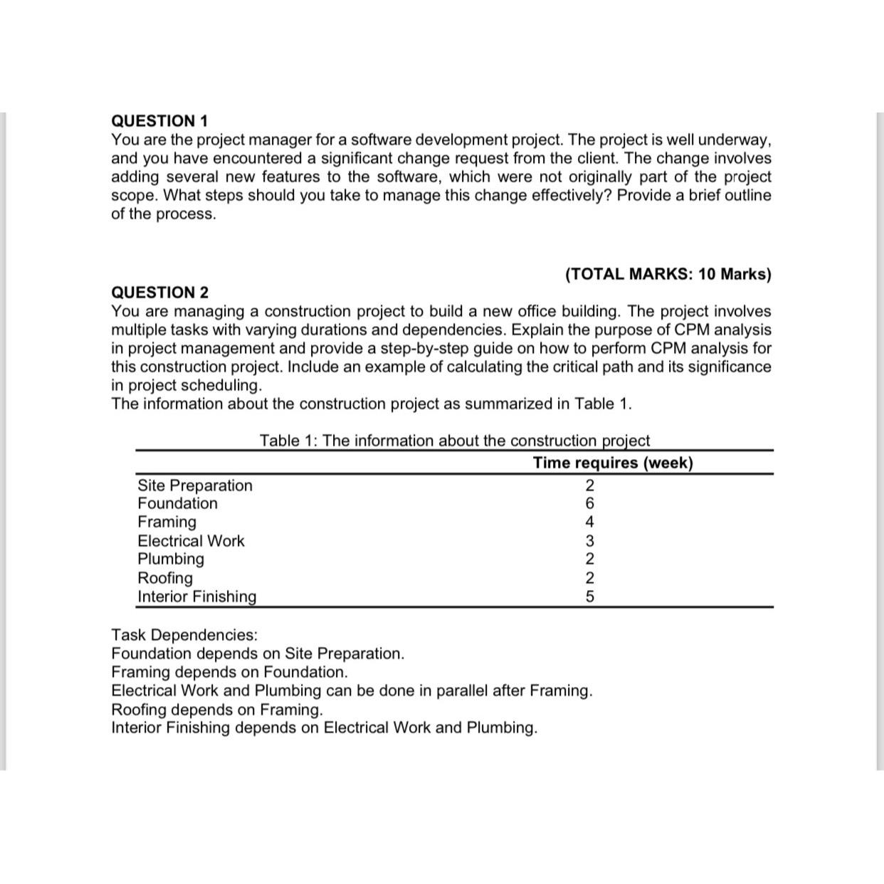 QUESTION 1 You are the project manager for a software development