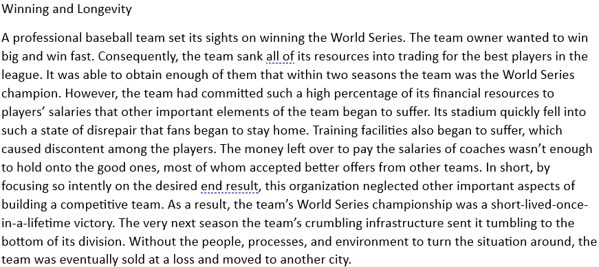 Create a manufacturing, processing, or service sector parallel for this activity. Discuss