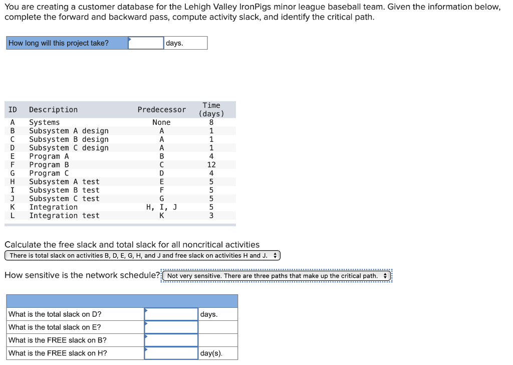 You are creating a customer database for the Lehigh Valley IronPigs