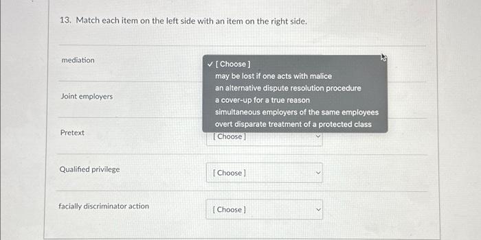 Match each item on the left side with an item on