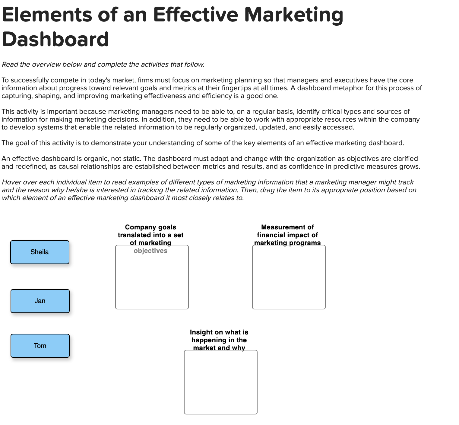  Dashboard Read the overview below and complete the activities that follow.