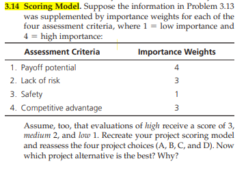 3.14 Scoring Model. Suppose the information in Problem 3.13 was supplemented by