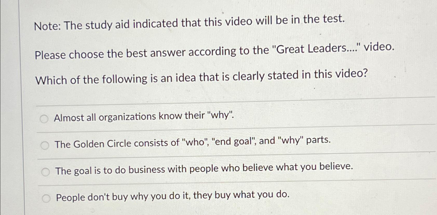  Note: The study aid indicated that this video will be in