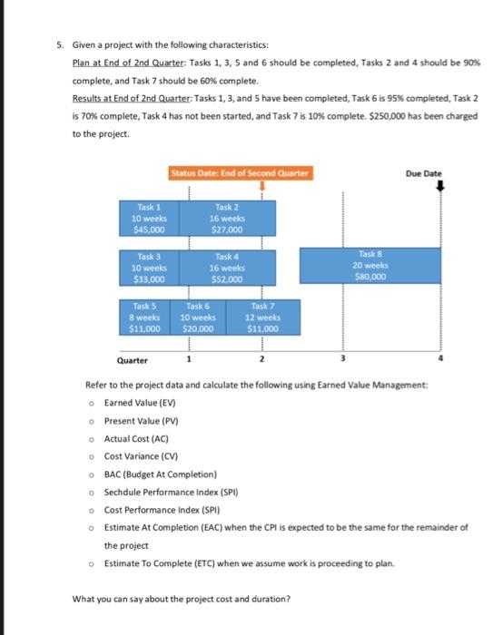  This course is project management 5. Given a project with the