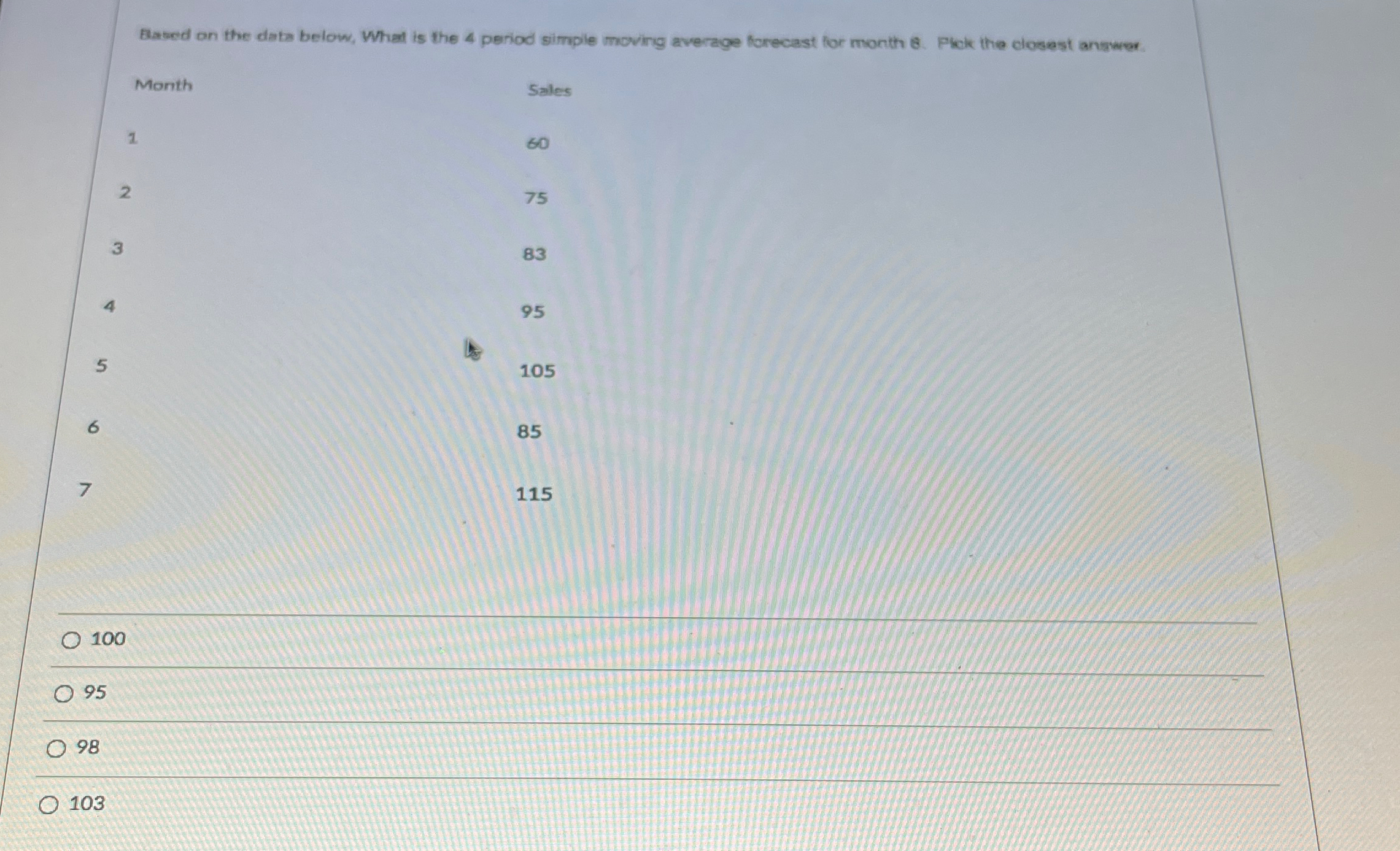  Based on the data below, What is the 4 period simple