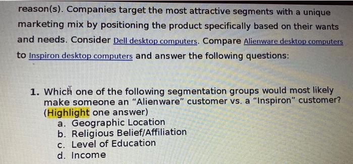 Please explain using the terms "alienware" customer vs. a "Inspiron " customer