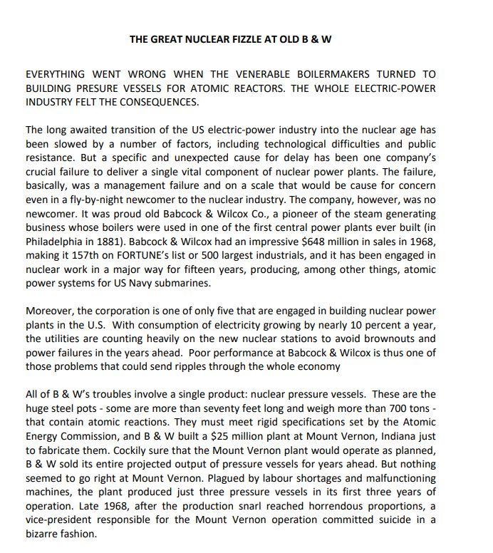 Question 1. What went wrong at B&W? How management errors in