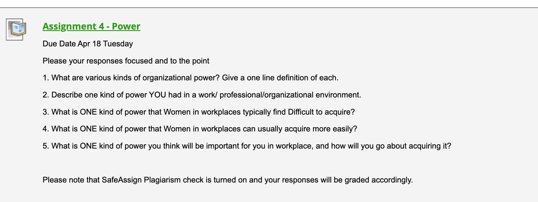 Answer 1,3,4,5 Assignment 4 - Power Due Date Apr 18 Tuesday