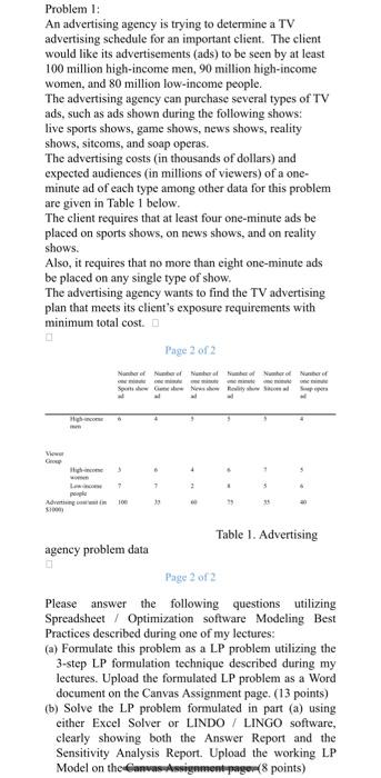 Please do it in excel show all the steps Problem 1: An