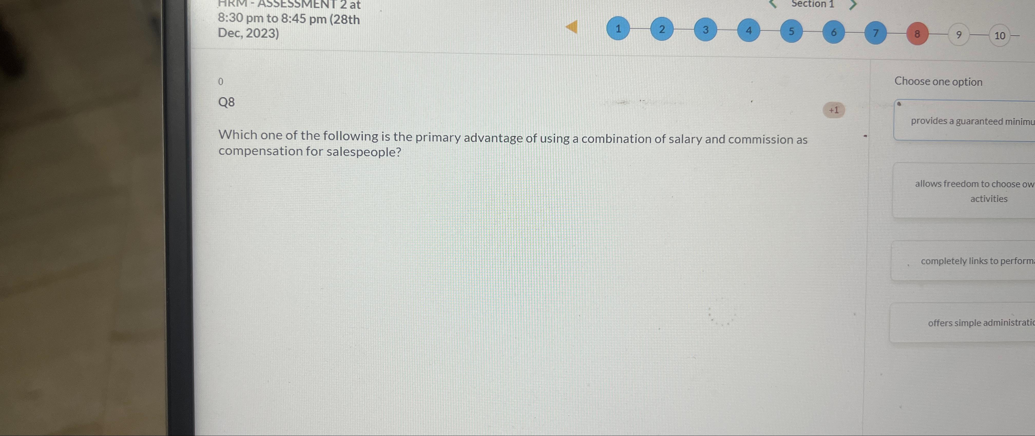  HRM - ASSESSMENT 2 at Section 1 8:30 pm to 8:45