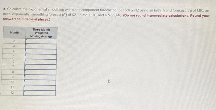 use, Based upon the following historical data, calculate the following forecast and