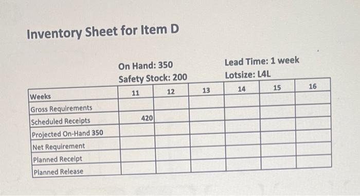 for A for the next 6 weeks is shown below. Use the