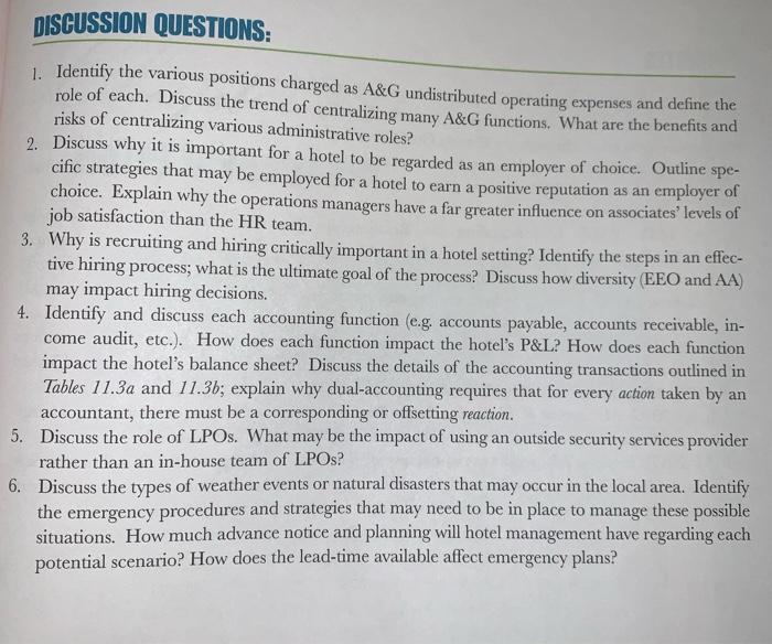  1. Identify the various positions charged as A&G undistributed operating expenses