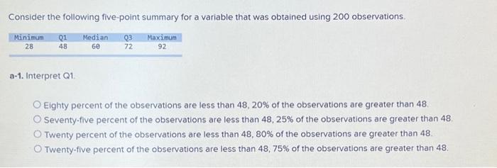  Consider the following five-point summary for a variable that was obtained