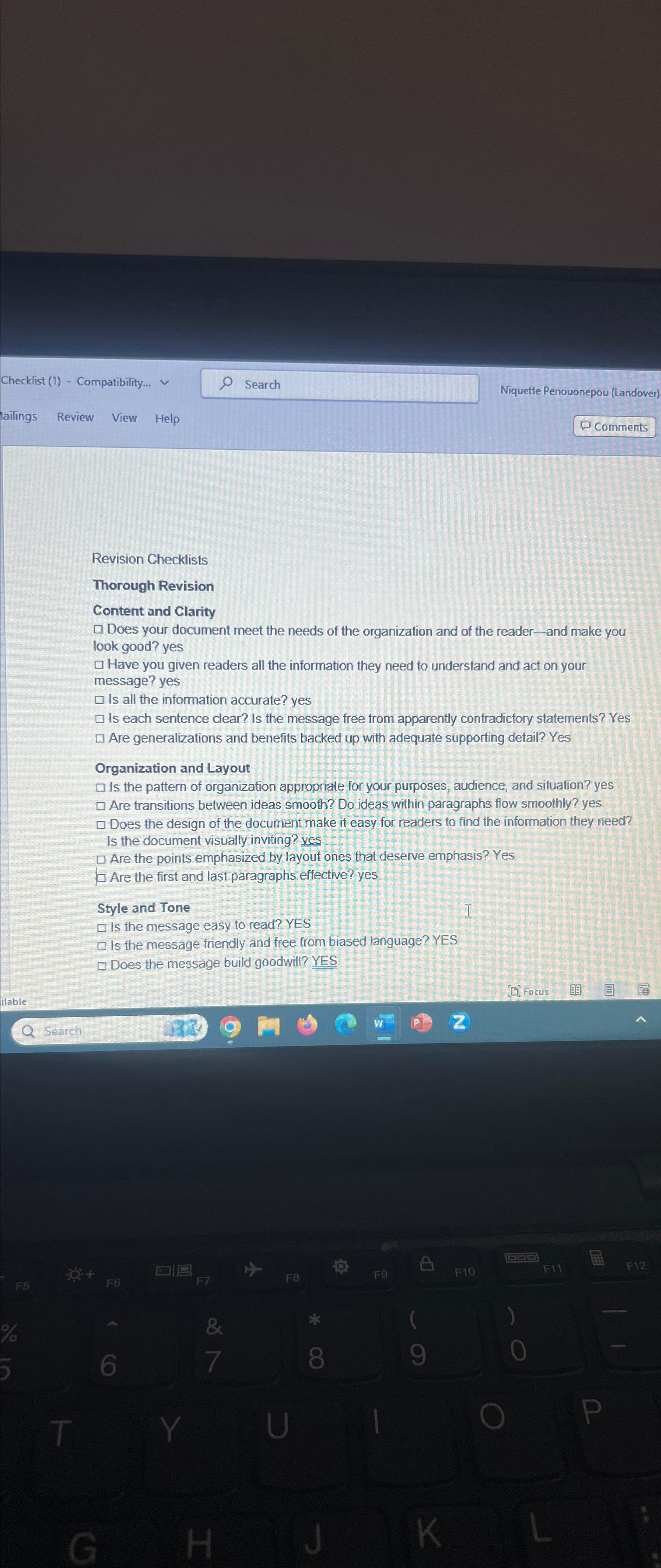  Revision Checklists Thorough Revision Content and Clarity Does your document meet