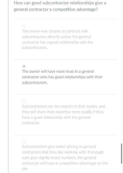  How can good subcontractor relationships give a general contractor a competitive