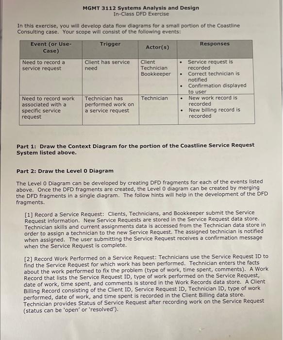  DFD Diagrams MGMT 3112 Systems Analysis and Design In-Class DFD Exercise