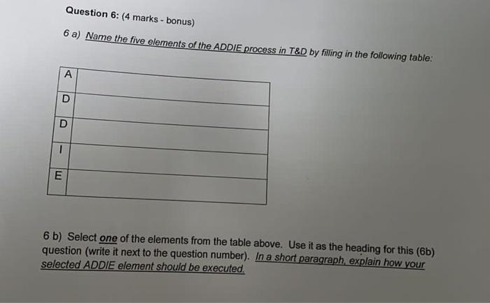  Question 6: ( 4 marks - bonus) 6 a) Name the