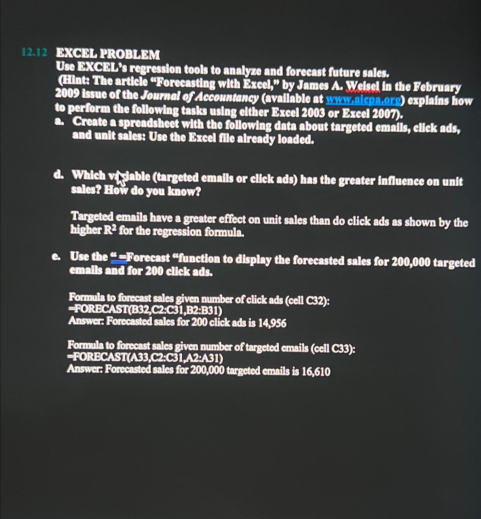  12.12 BC PBOBLM Use DXCBL's regression tools to analyze and forceast