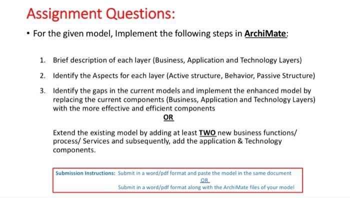  Assignment Questions: - For the given model, Implement the following steps