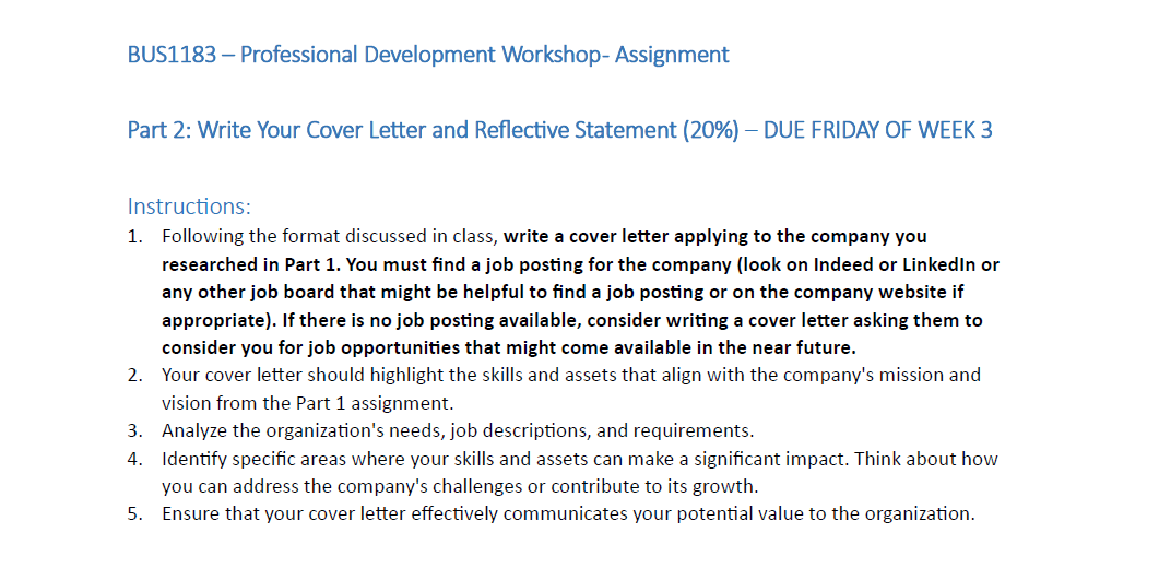 Instructions: 1. Following the format discussed in class, write a cover