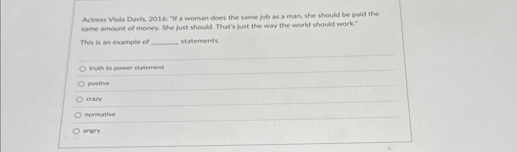  Actress Viola Davis, 2016: "If a woman does the same job