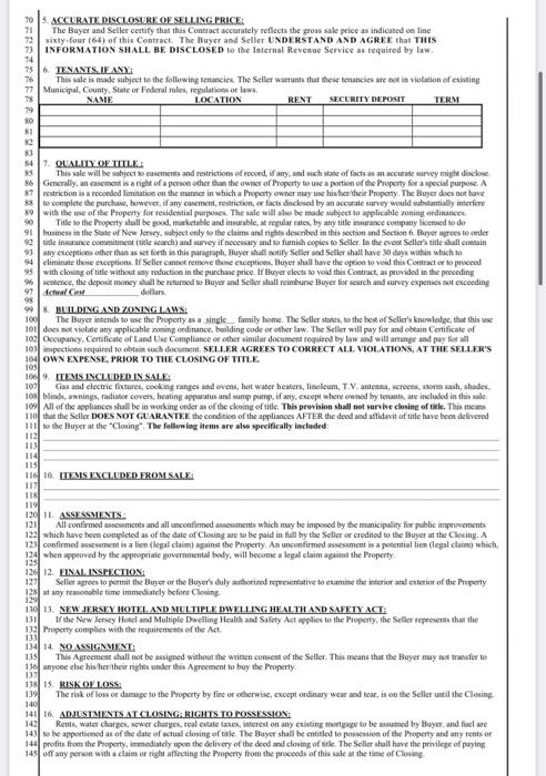  For each section (and subsections) of the contract, explain what the