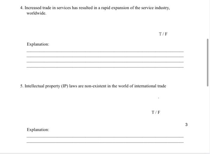 the statement is true or false. For the five (5) statements below,