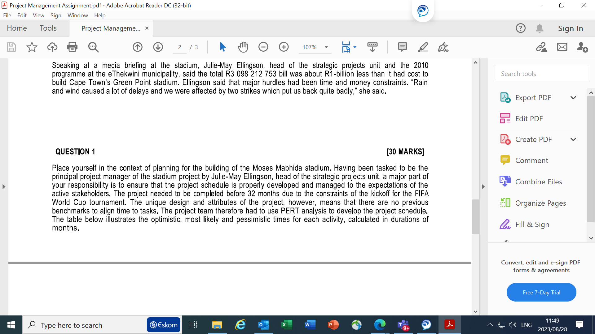 below and answer the questions that follow. Case Study: Moses Mabhida Stadium