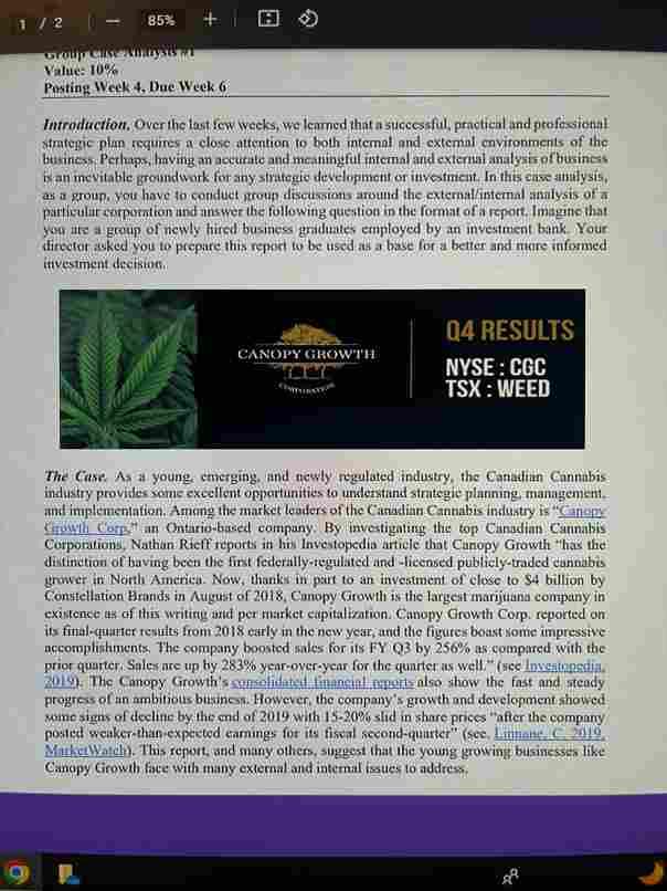 Your analysis and report. Working in groups, students will analyze the Canopy