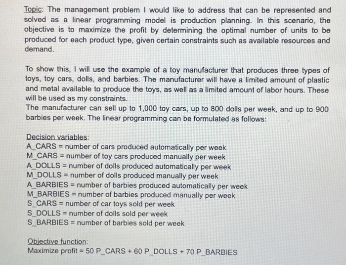  Given the information on the LP model given above, please fill