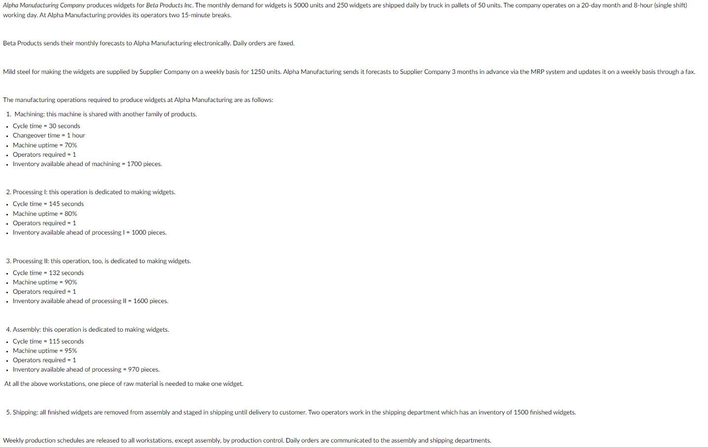  working day. At Alpha Manufacturing provides its operators two 15-minute breaks.