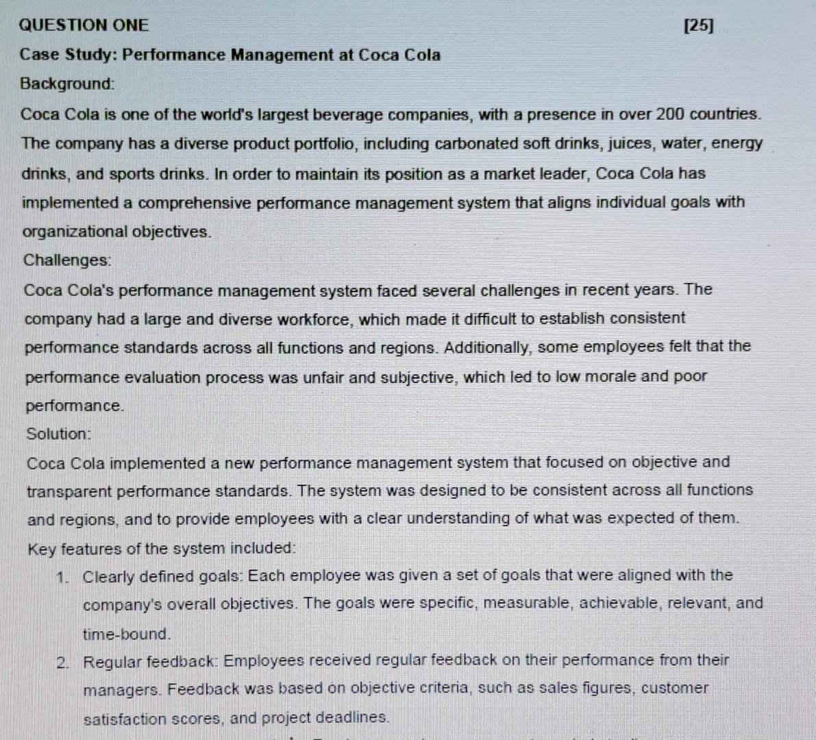  Case Study: Performance Management at Coca Cola Background: Coca Cola is