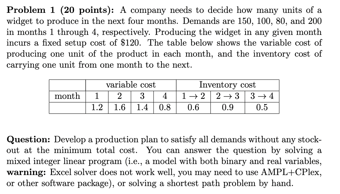  Problem 1 (20 points): A company needs to decide how many