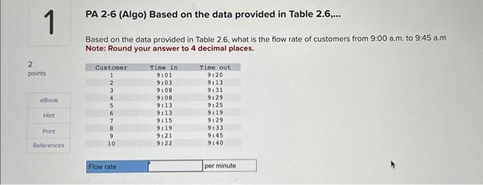 1. PA 2-6 (Algo) Based on the data provided in Table 2.6,