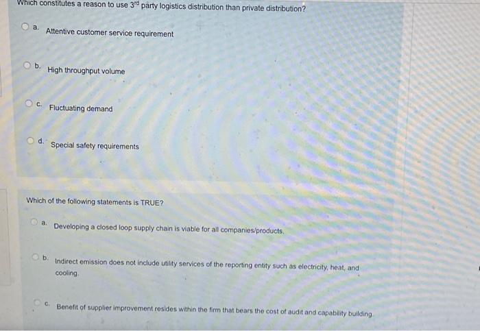  Which constitutes a reason to use 3rd party logistics distribution than
