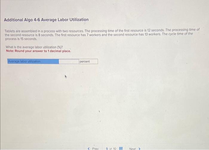  Additional Algo 4-6 Average Labor Utilization Tablets are assembled in a
