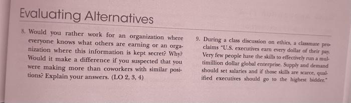 8 & 9 please. 8. Would you rather work for an organization