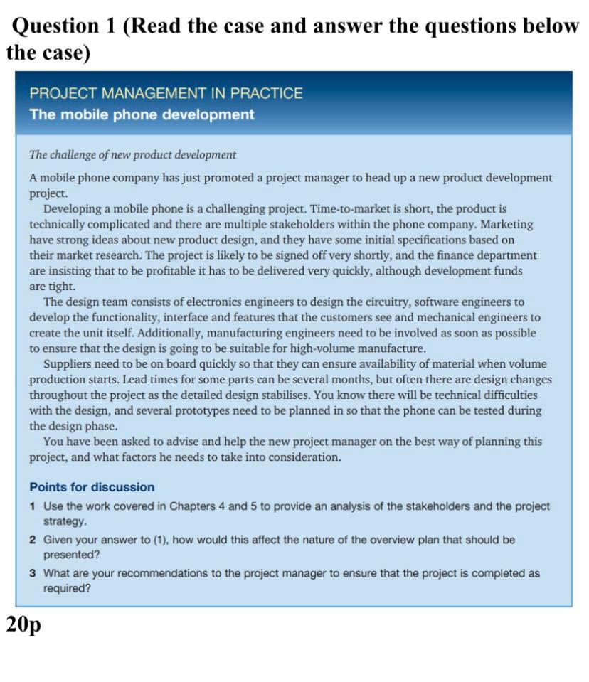 Question 1 (Read the case and answer the questions below the