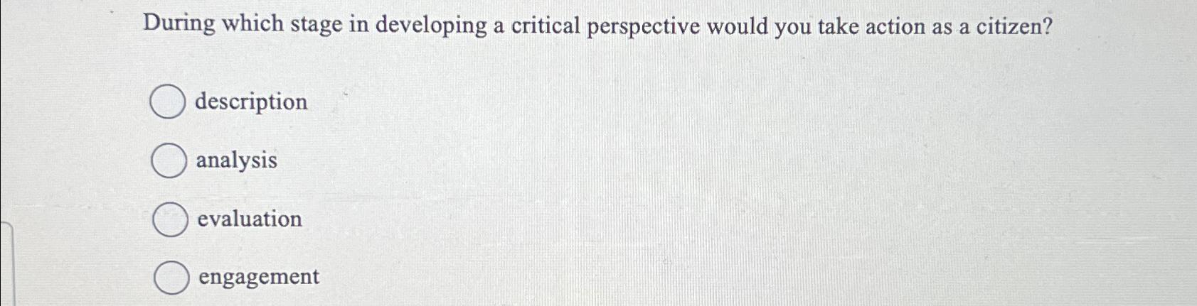  During which stage in developing a critical perspective would you take