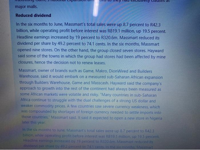 case study and answer the questions that follow: Massmart wants to expand