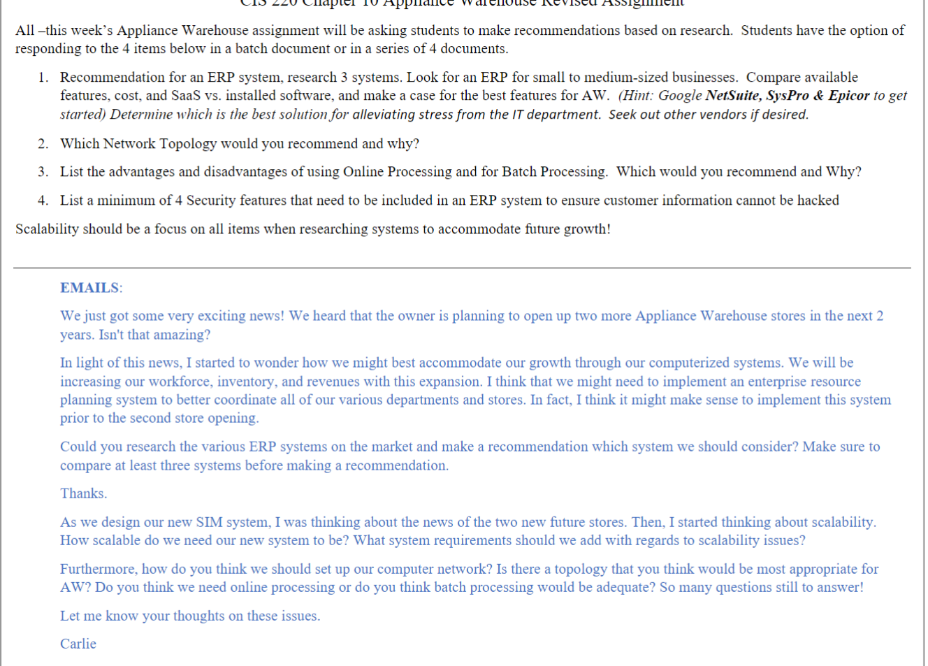 All -this week's Appliance Warehouse assignment will be asking students to