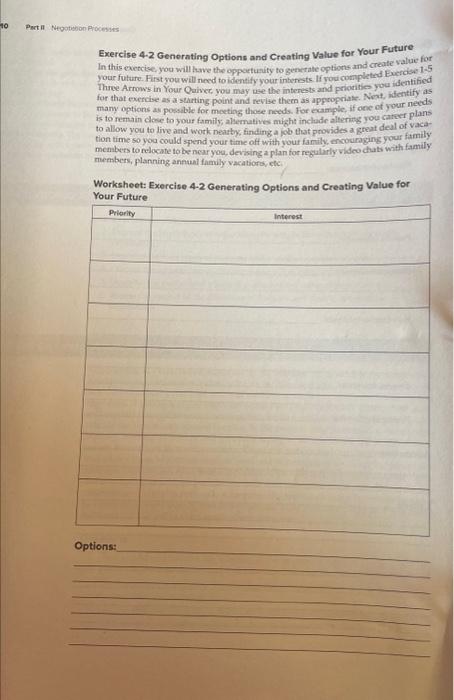  Exercise 4-2 Generating Options and Creating Value for Your Future In