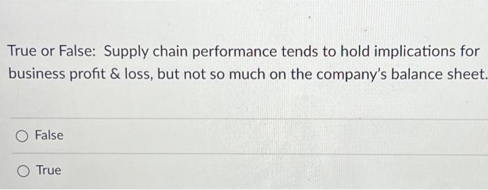  True or False: Supply chain performance tends to hold implications for