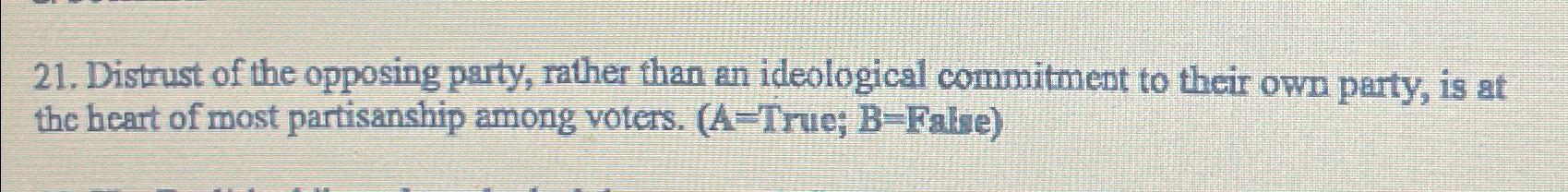  Distrust of the opposing party, rather than an ideological commitment to