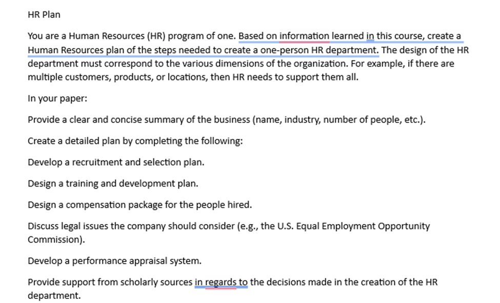 This is for Human Resources You are a Human Resources (HR) program